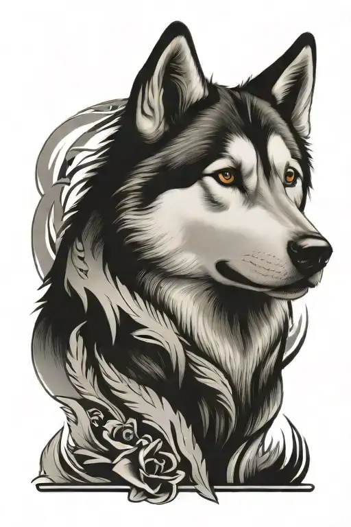 Alaskan Malamute sleeve tattoo design featuring elements tattoo design idea