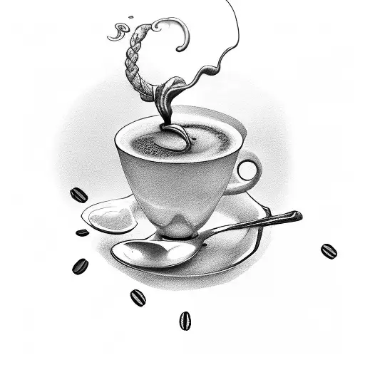 A steaming cup of coffee with a teacher's apple and a shepherd's staff intertwined, symbolizing guidance and nurturing tattoo design idea