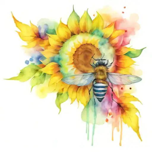 Fly high with sunflowers and a rainbow in the background tattoo design idea