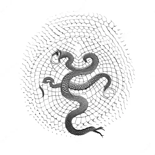An aggressive snake wrapping itself around a Greek column, rendered in a dotwork style for added depth and texture tattoo design idea