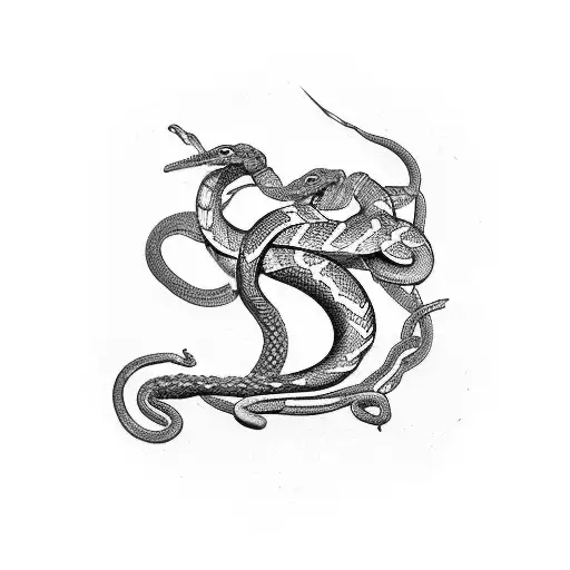 A Greek column with a snake coiling around it in a fierce and aggressive manner tattoo design idea