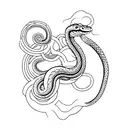 An aggressive snake wrapping itself around a Greek column, rendered in a dotwork style for added depth and texture tattoo design idea