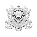 A Greek column with a snake coiling around it in a fierce and aggressive manner tattoo design idea