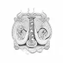 A Greek column with a snake coiling around it in a fierce and aggressive manner tattoo design idea