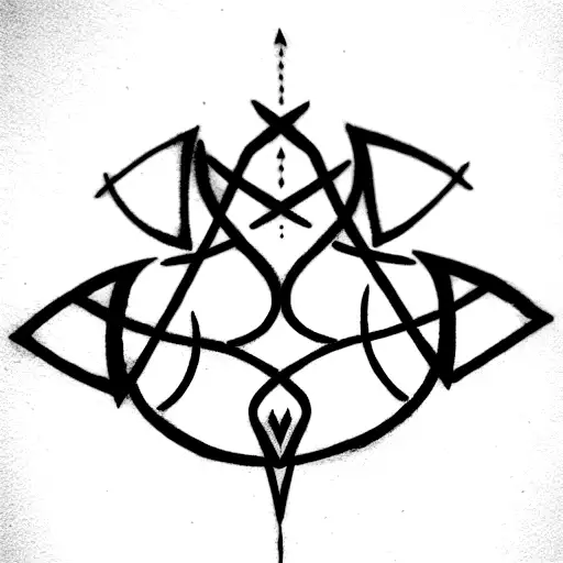 tattoo idea for with arrow, lotus, runes likes- uruz, raido, nauthiz, fehu,  mannaz, eihwaz, dagaz tattoo design idea