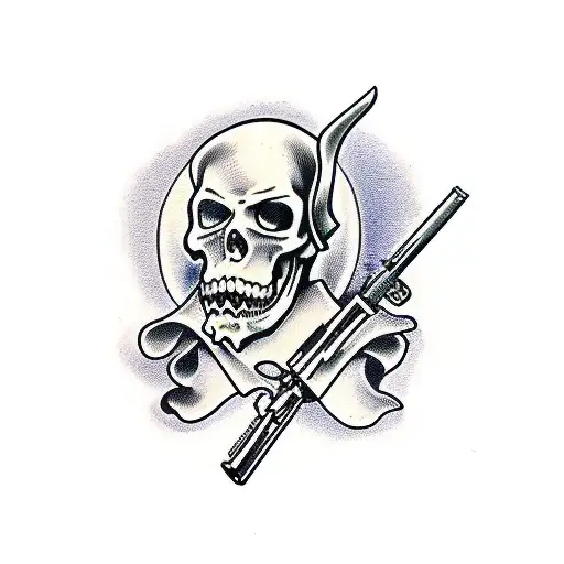 Grim reaper holding a gun tattoo design idea