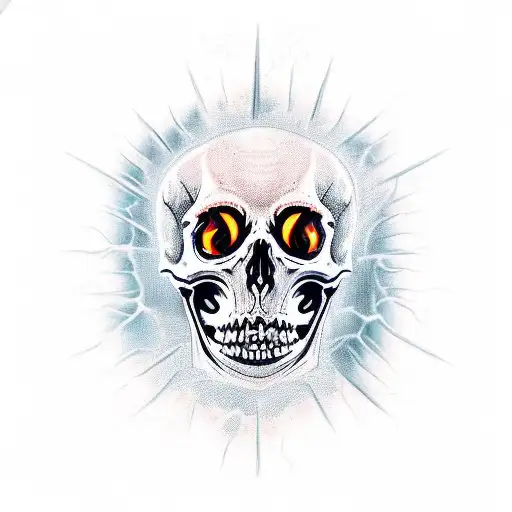 Fear-inducing new-school tattoo of a skeletal soldier emerging from a fiery battlefield tattoo design idea