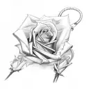 Judgement chain with rose stem and cross tattoo design idea