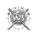 Judgement chain with rose stem and cross tattoo design idea