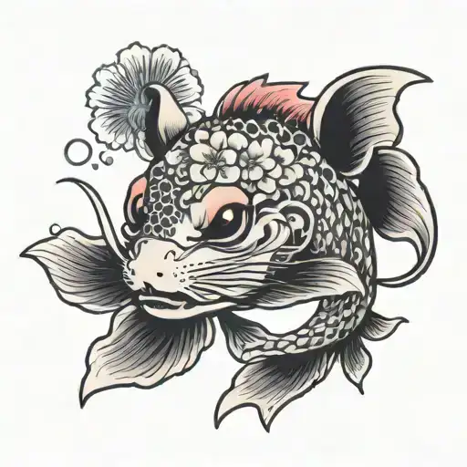 mouse digital sakura fish crying eyes tattoo design idea