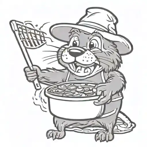 sun crying beaver cooking BBQ sauce   tattoo design idea