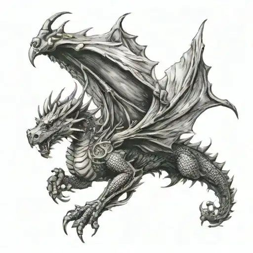 Medieval dragon flying tattoo design idea