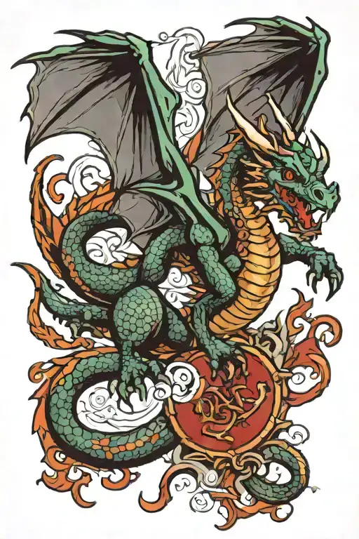 Medieval dragon flying tattoo design idea