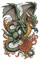 Medieval dragon flying tattoo design idea