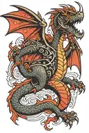 Medieval dragon flying tattoo design idea
