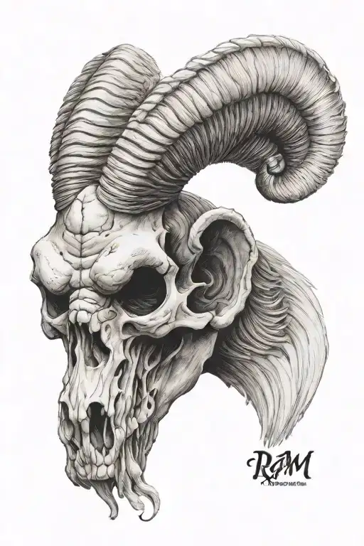 skull of a ram, from top of the skull until eyes you see bone, from between the eyes and down to top of nose you  tattoo design idea