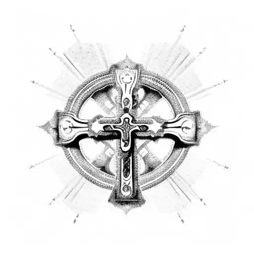 roman catholic cross with 3 mountains tattoo design idea