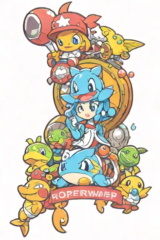 Bubble Bobble, Mario Sunshine, mudkip from Pokémon, Luciana from smash  Jhin from LoL, Mercy from Overwatch tattoo design idea
