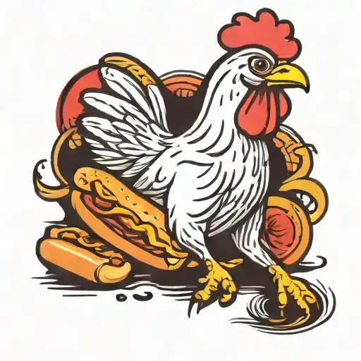 chicken hot dog running away tattoo design idea
