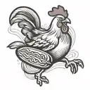 chicken running with a hot dog   tattoo design idea