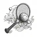 Tennis racket and ball tattoo design idea