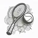 Tennis racket and ball tattoo design idea