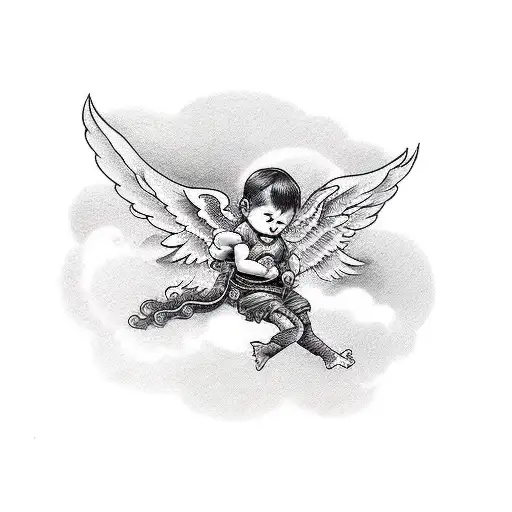 baby cupido Angels Flying good and bad tattoo design idea