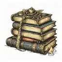 rustic stack of books surrounded tattoo design idea