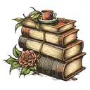 rustic stack of books surrounded tattoo design idea