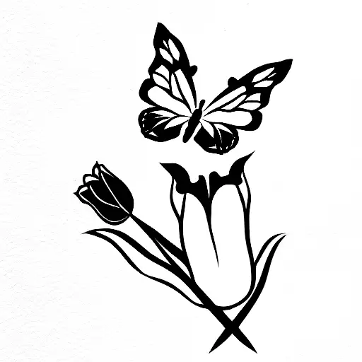 Butterfly with tulips tattoo design idea