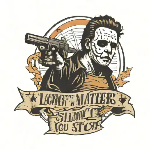 Michael myers portrait with a banner that says "it doesn't matter how slow you go, as long as you don't stop" tattoo design idea
