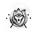 A wolf howling inside enso circle tattoo design idea