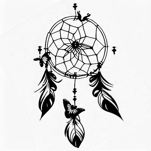 dream catcher with butterflies and birds tattoo design idea