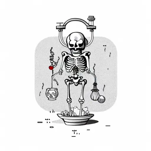 a full body skeleton making a potion in a cauldron tattoo design idea