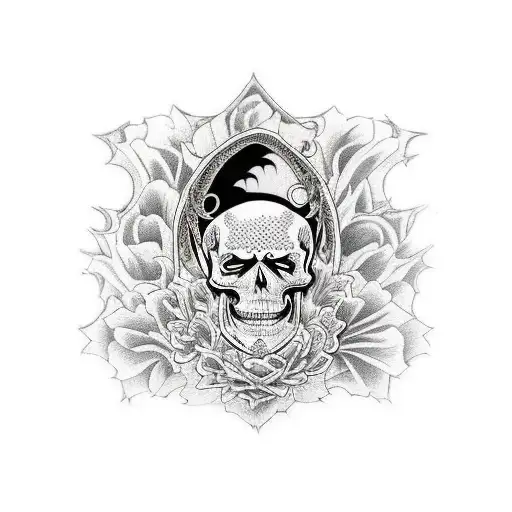 a gothic picture frame with a skeleton as the subject tattoo design idea