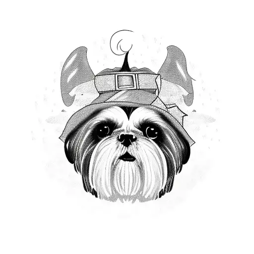 a shih tzu wearing a witch hat tattoo design idea