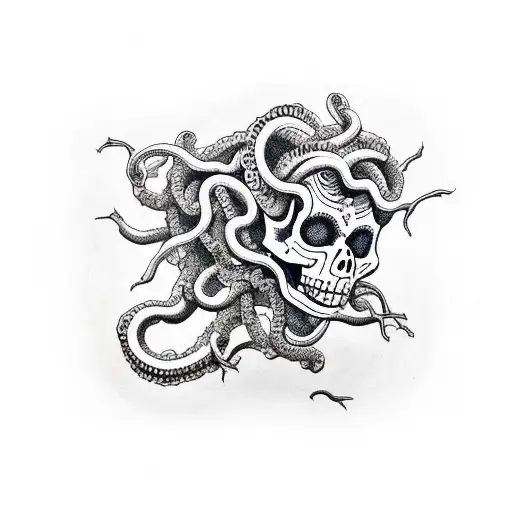 medusa as a skeleton tattoo design idea
