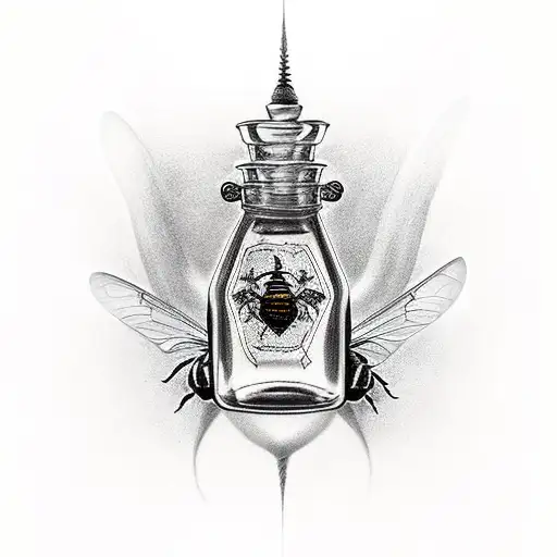 a potion bottle filled with bumble bees tattoo design idea