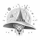 witches hat with crystals behind it tattoo design idea