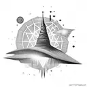 witches hat with crystals behind it tattoo design idea
