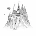 witches hat with crystals behind it tattoo design idea