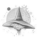 witches hat with crystals behind it tattoo design idea