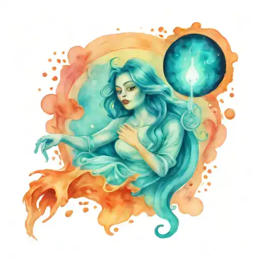 aquarius witch casting spells tattoo design idea