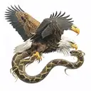 a bald Eagle fighting a snake wrapped tattoo design idea