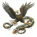a bald Eagle fighting a snake wrapped tattoo design idea