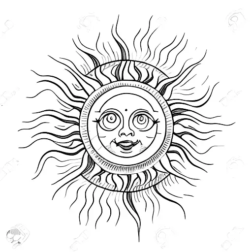 sun in blue fire tattoo design idea