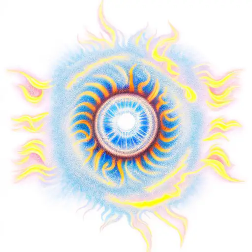 sun in blue fire tattoo design idea