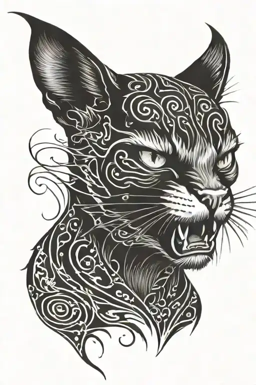 angry cat tattoo design idea