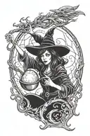 witch casting a spell tattoo design idea