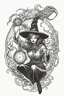 witch casting a spell tattoo design idea